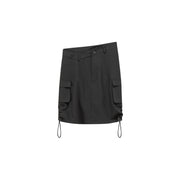 String Shirrring Daily Pocket Knee Length Skirt