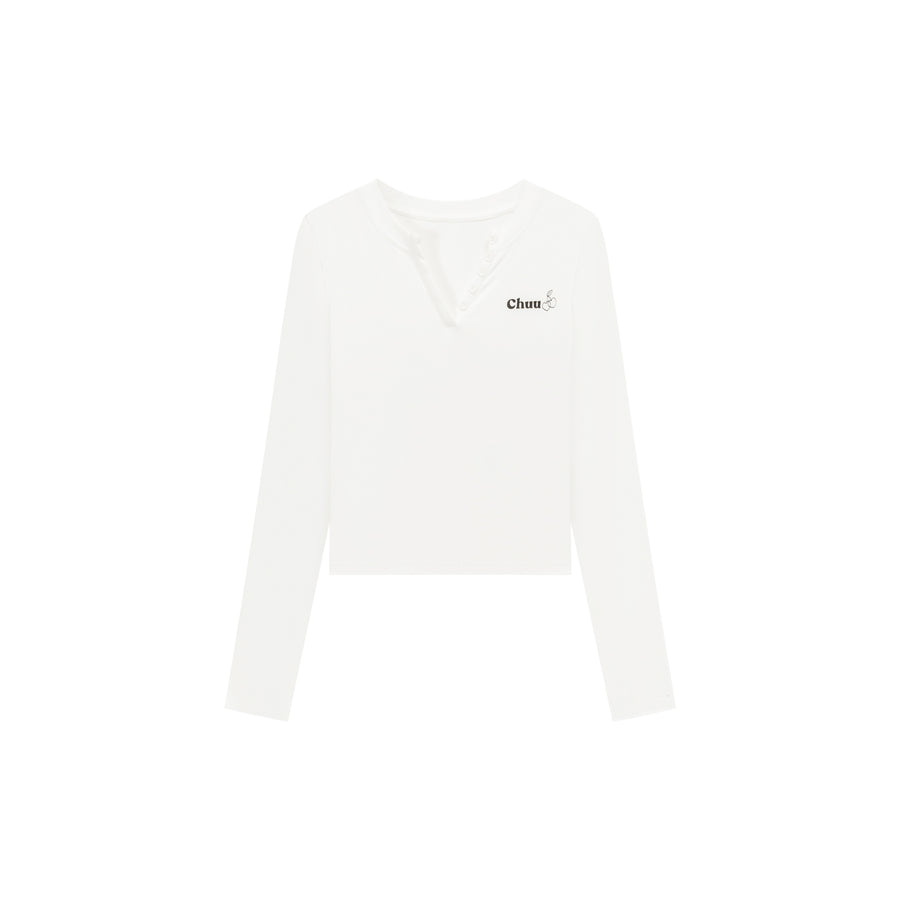 CHUU Logo Cherry Basic Button T-Shirt