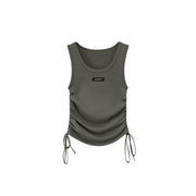 U-Neck Side Shirring String Sleeveless Top