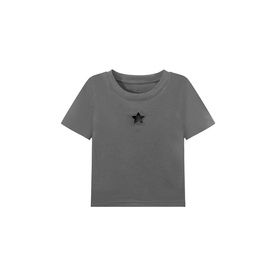 CHUU Basic Star Cut Out Short Sleeve Cropped T-Shirt