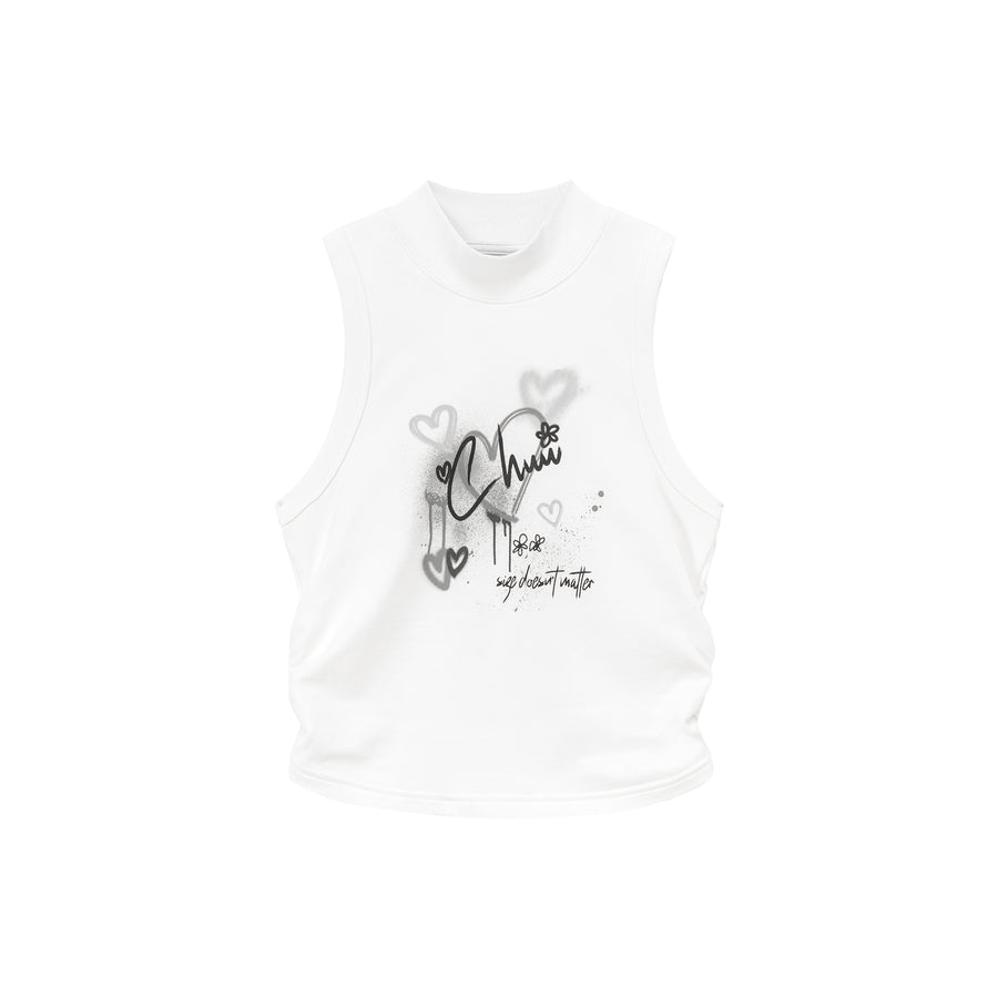 CHUU Size Doesnt Matter Heart Shirring Sleeveless Top