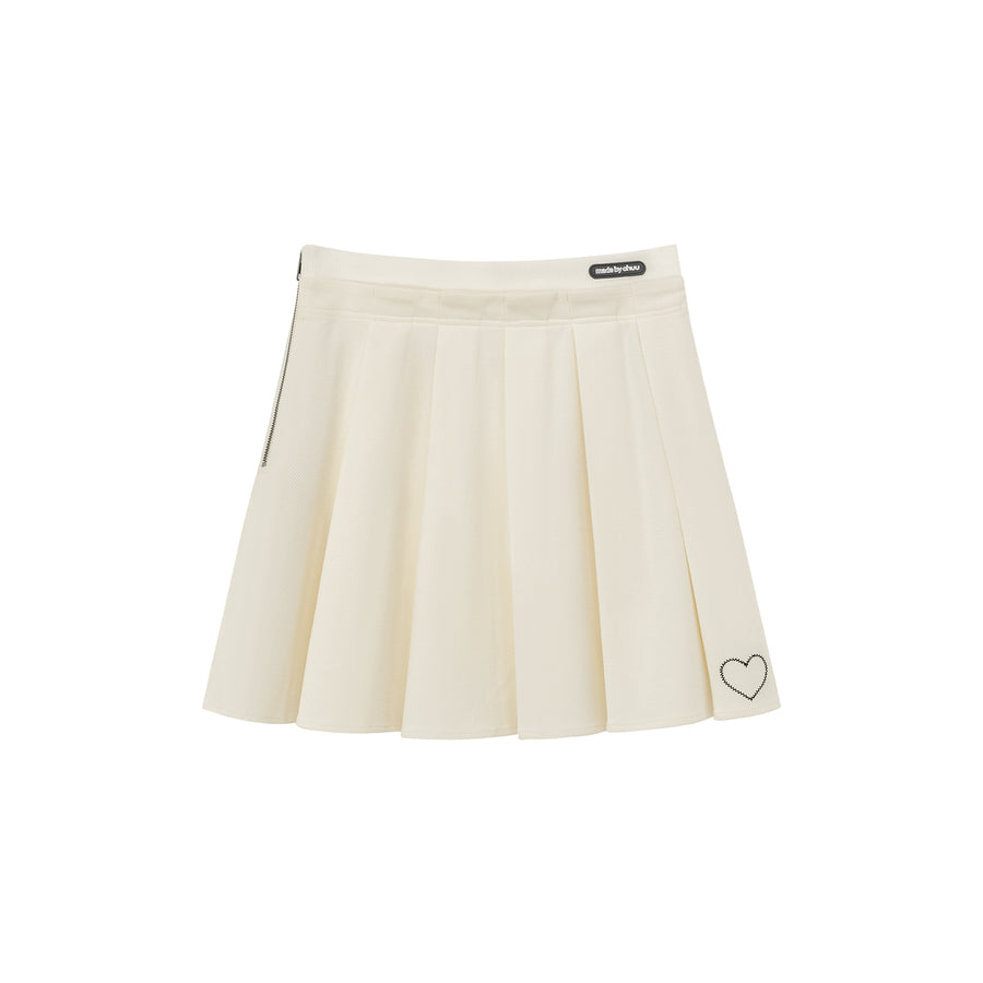 CHUU Heart Detail Pleated Mini Skirt