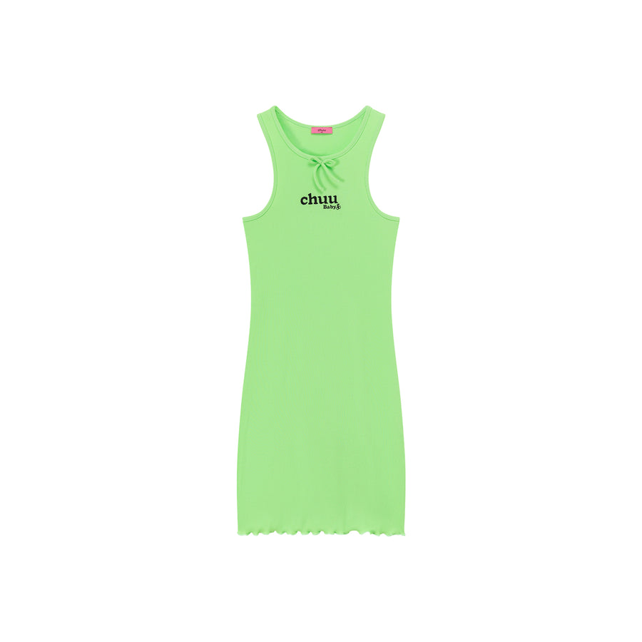CHUU Frilly Hem Sleeveless Logo Mini Dress