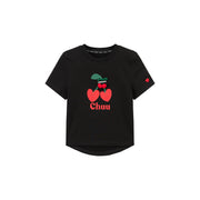 Logo Heart Cherry Printed Slit Short Sleeve T-Shirt