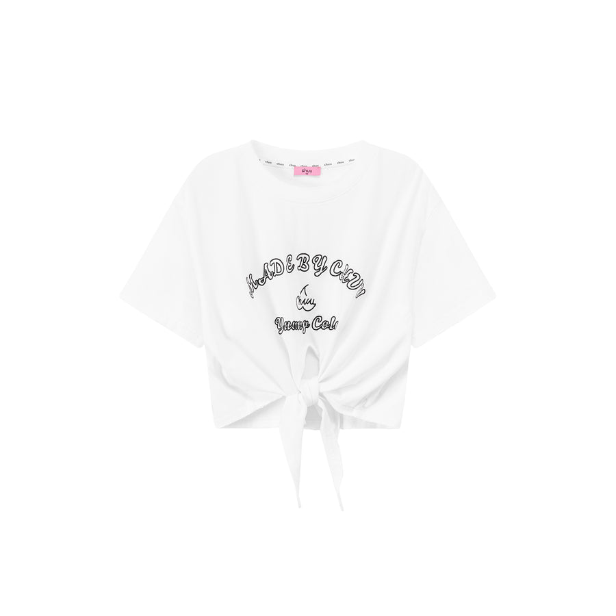 CHUU Gradient Short Sleeve Ribbon Tie Up Crop T-Shirt