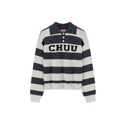 Polo Neck Striped Knit Top