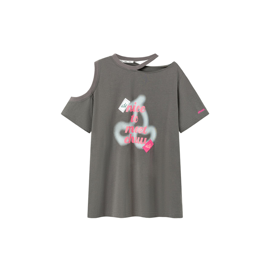 CHUU Nice To Meet Chuu Off-The-Shoulder Cherry T-Shirt