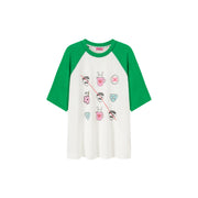 Chuu Cute Printed Icons Raglan Loose-Fitting T-Shirt