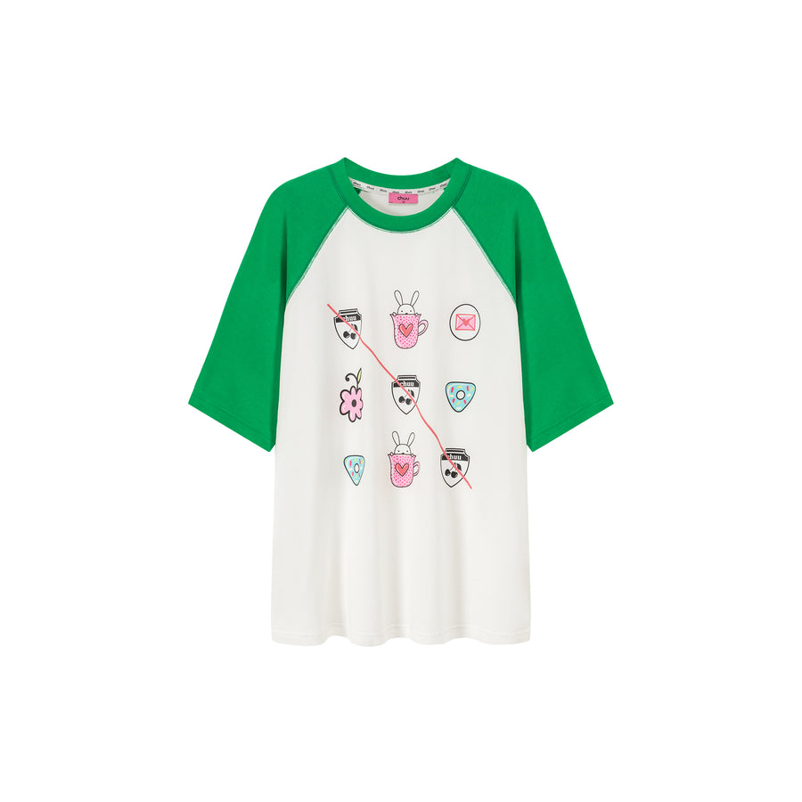 CHUU Chuu Cute Printed Icons Raglan Loose-Fitting T-Shirt