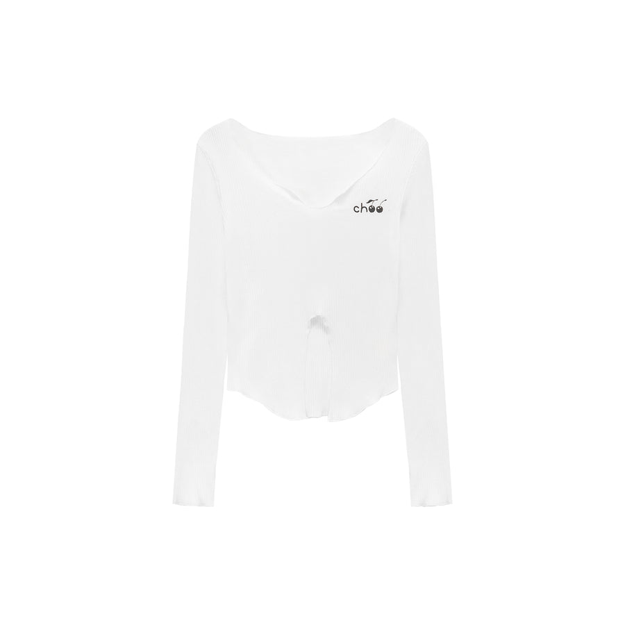 CHUU Color Embroidery Slit Long Sleeve T-Shirt