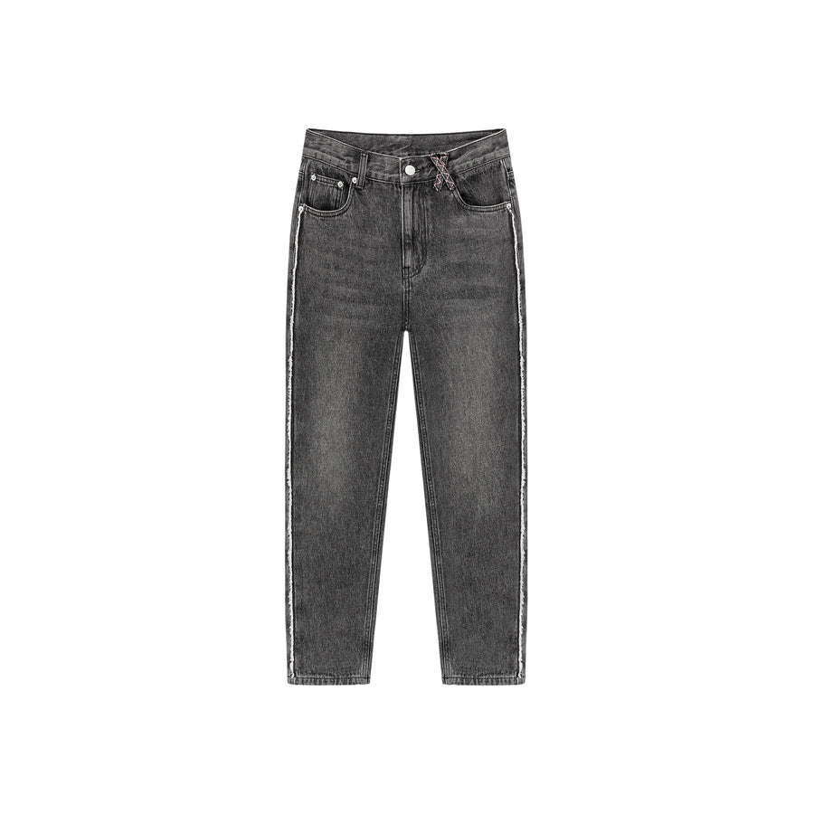 CHUU Frayed Line Straight Denim Jeans