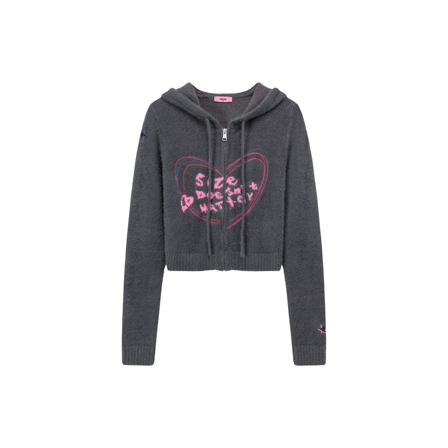 CHUU Heart Hooded Zip-Up Cardigan