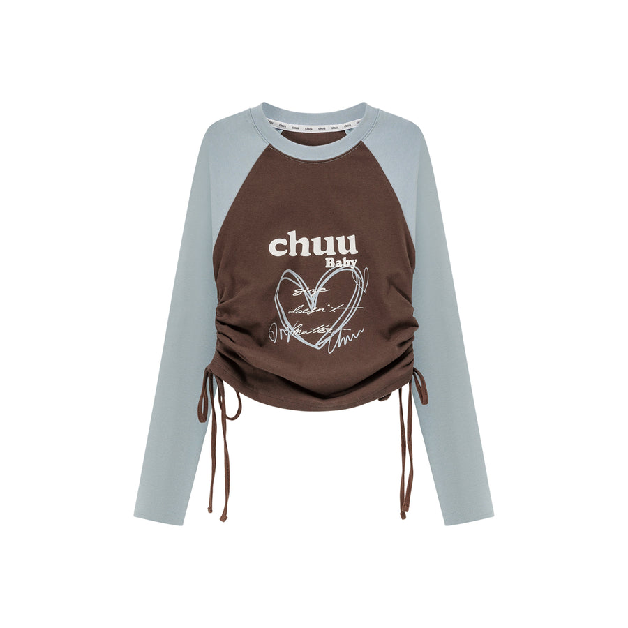 CHUU Heart Color Contrast Shirring T-Shirt