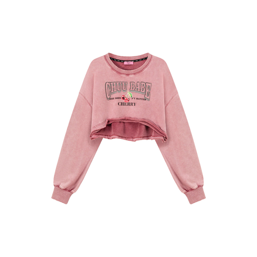 CHUU Size Doesnt Matter Cherry Crop Boxy Sweatshirt