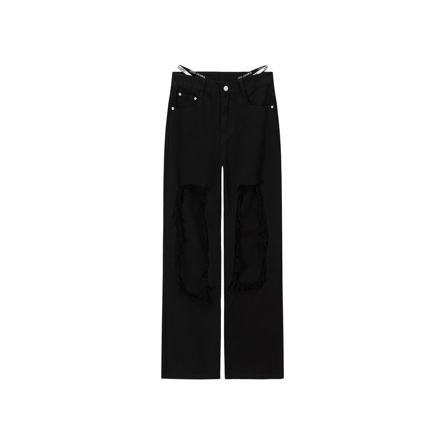 CHUU High Waist Distressed Ripped Open Wide-Leg Pants