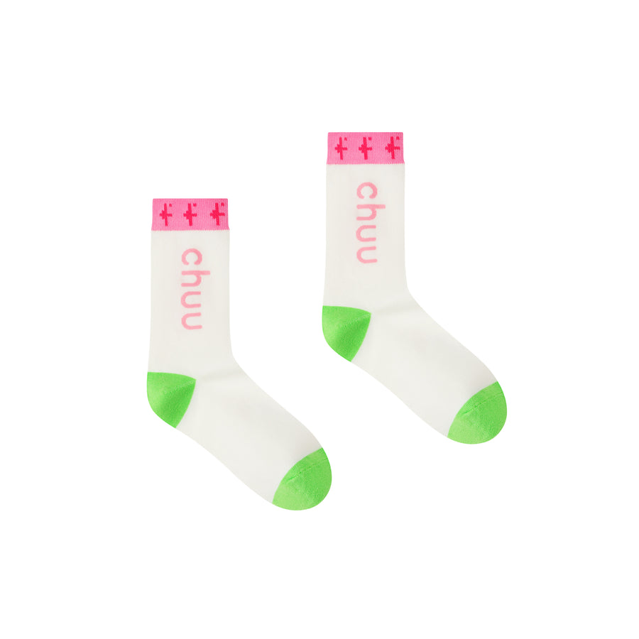 CHUU Chuu Lettering Line-Colored High Socks