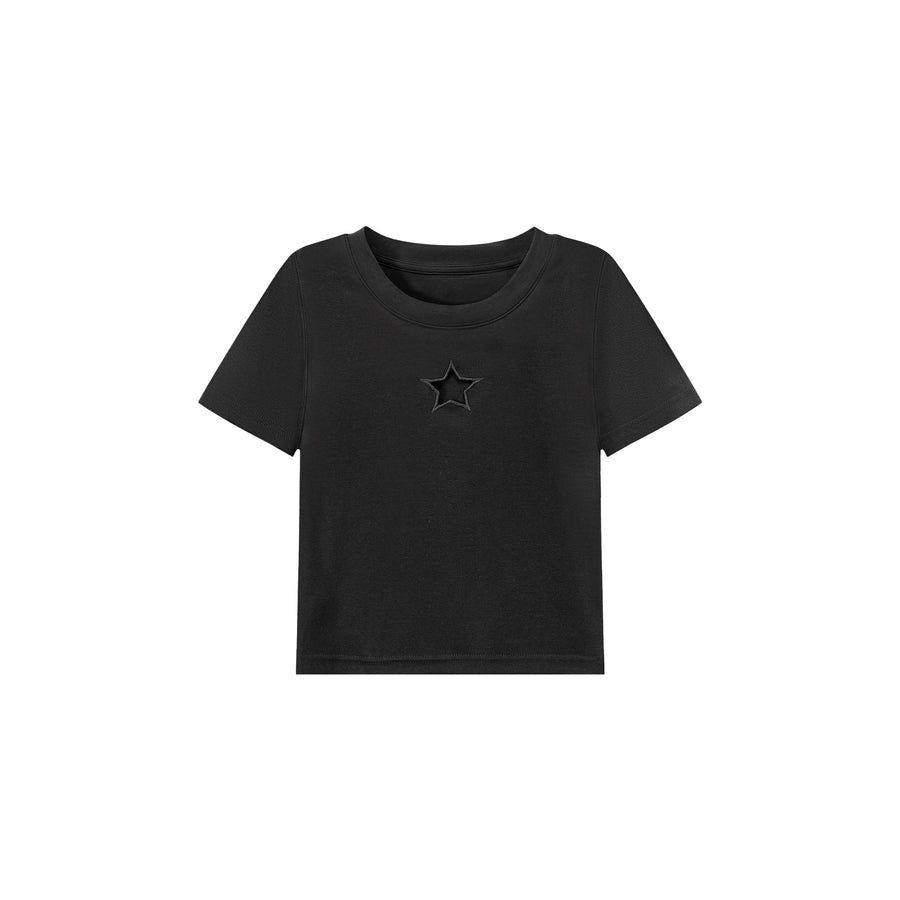 CHUU Basic Star Cut Out Short Sleeve Cropped T-Shirt