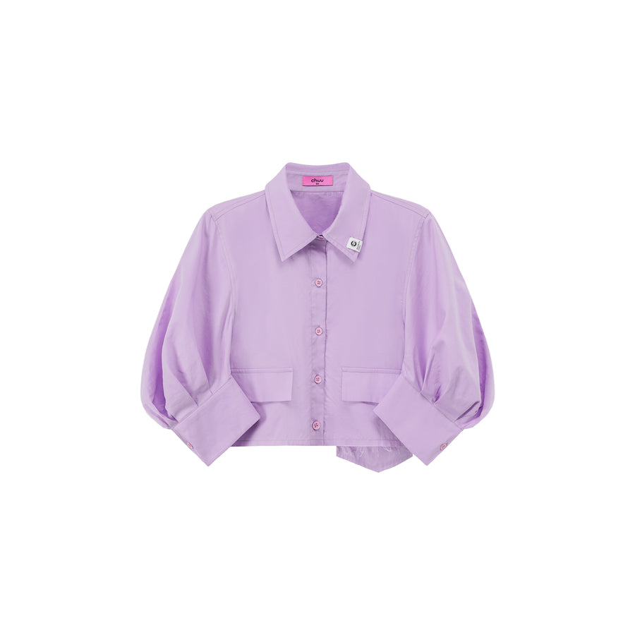 CHUU Puffy Sleeve Colored Pocket Crop Shirt