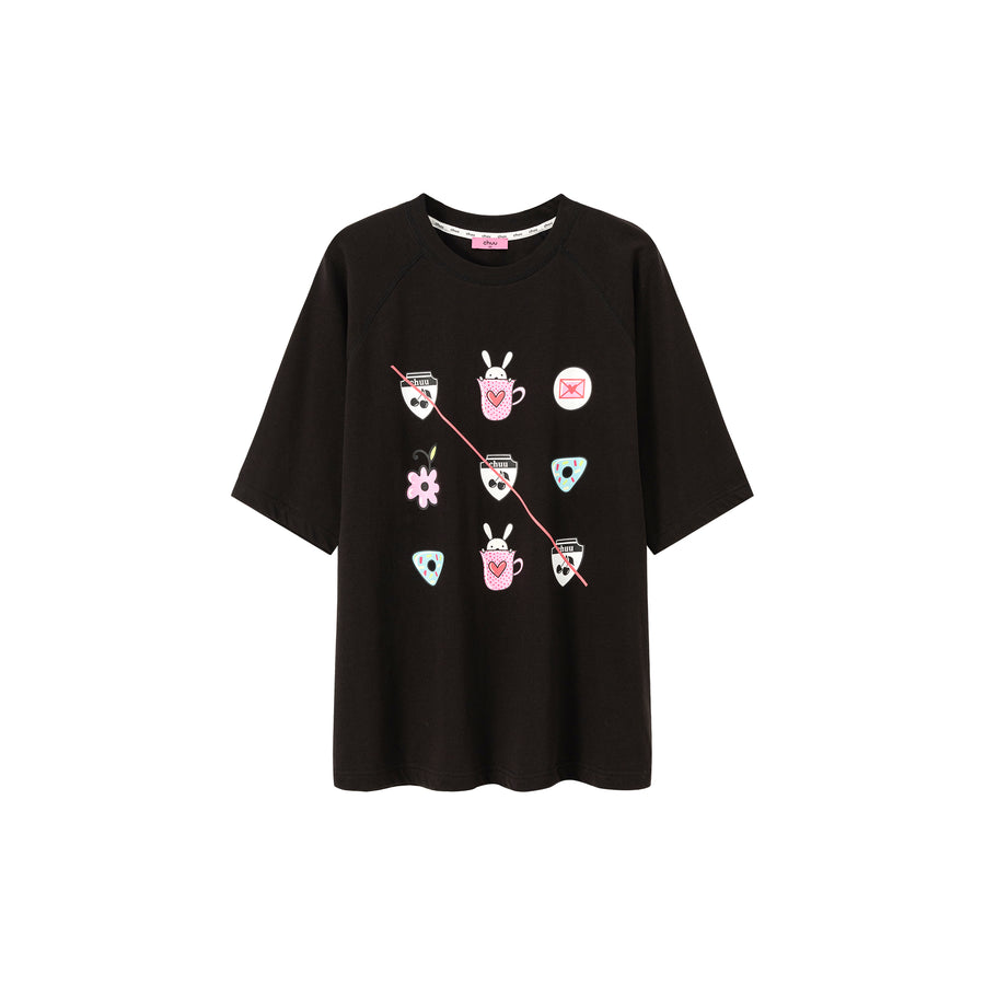 CHUU Chuu Cute Printed Icons Raglan Loose-Fitting T-Shirt