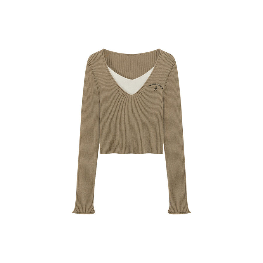 CHUU Color V-Neck Layered Knit Sweater