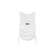 U-Neck Side Shirring String Sleeveless Top