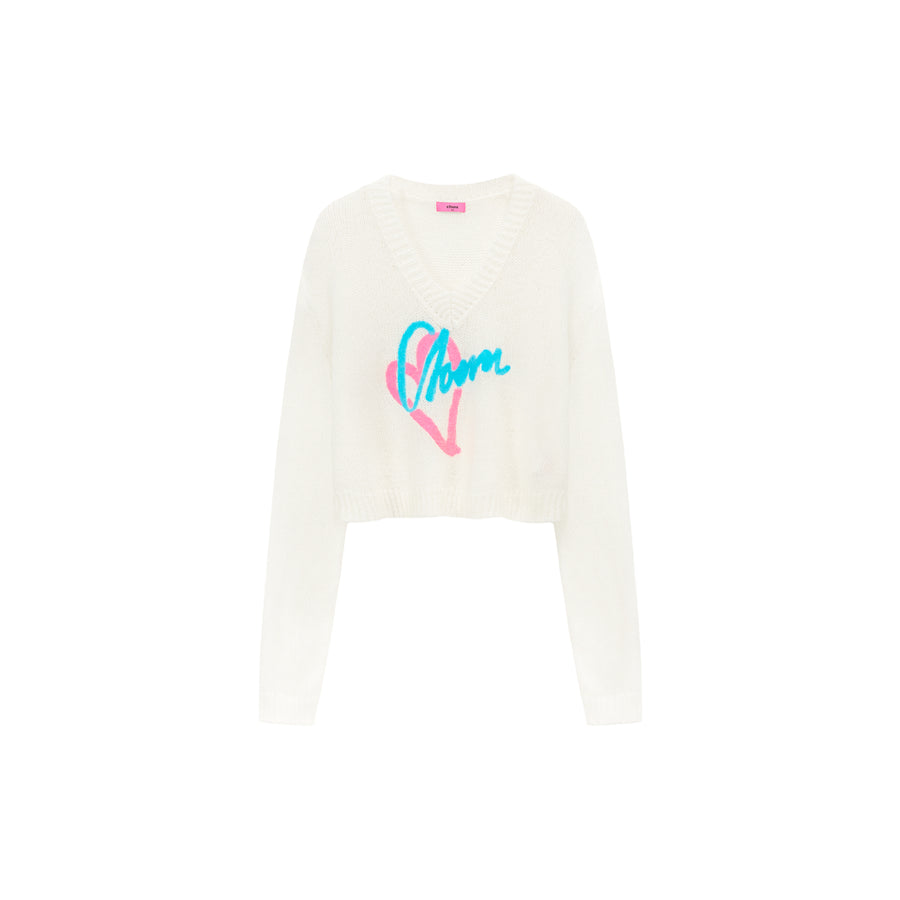 CHUU Logo Heart V-Neck Knit Sweater