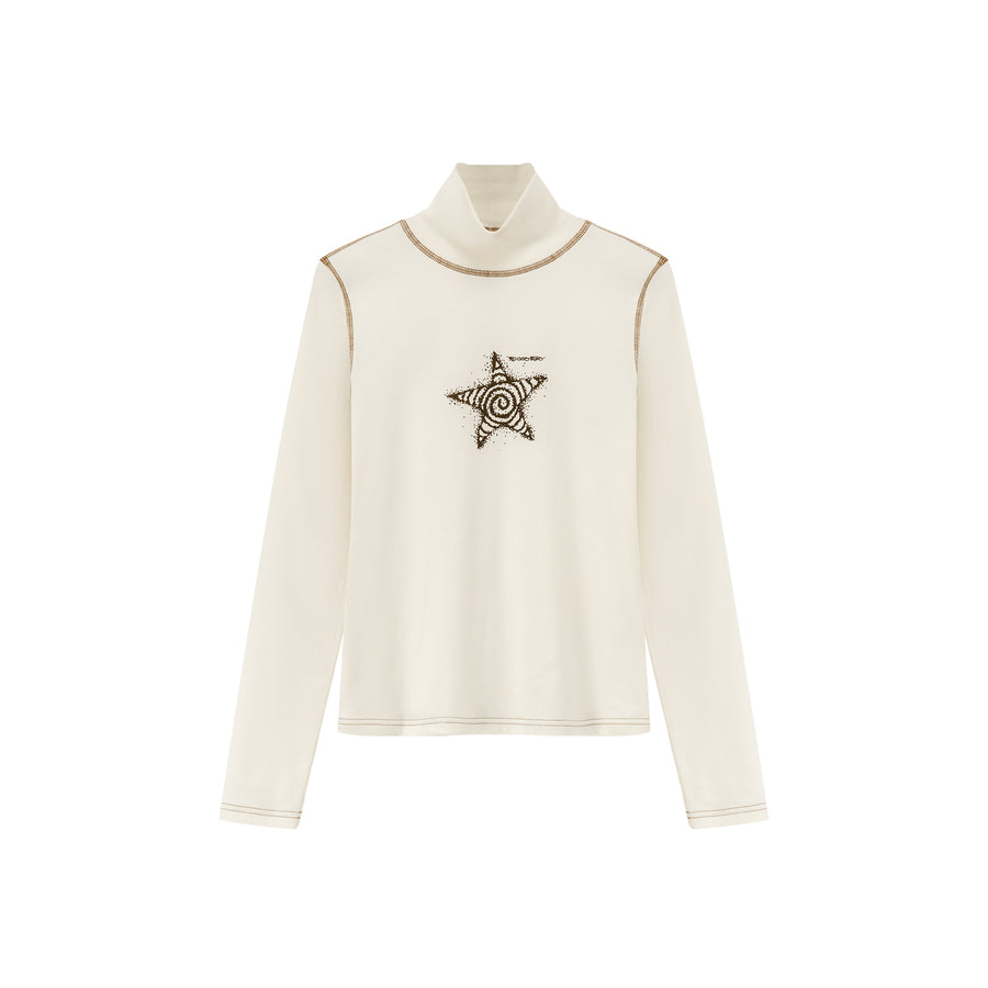 CHUU Star High Neck Stitch Top