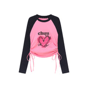 Heart Color Contrast Shirring T-Shirt