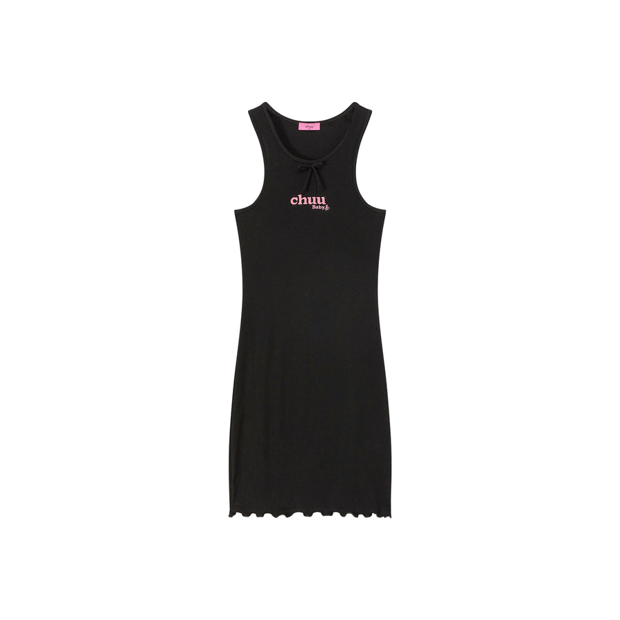 CHUU Frilly Hem Sleeveless Logo Mini Dress