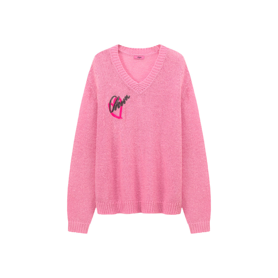 CHUU Heart V-Neck Knit Top