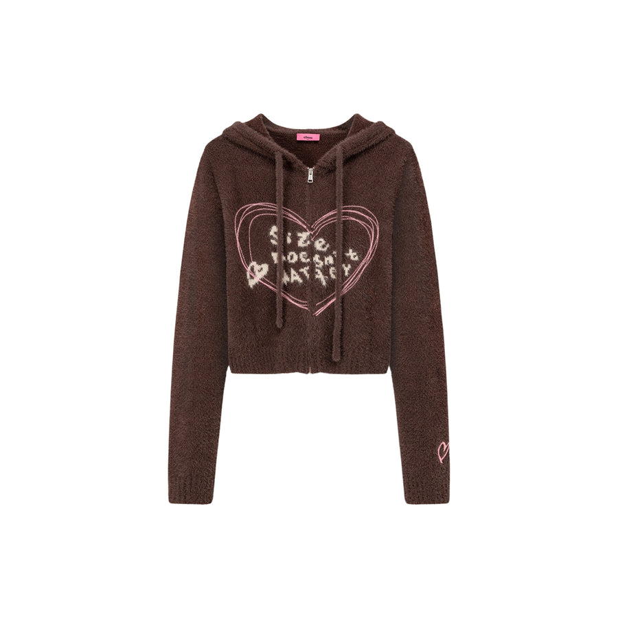 CHUU Heart Hooded Zip-Up Cardigan