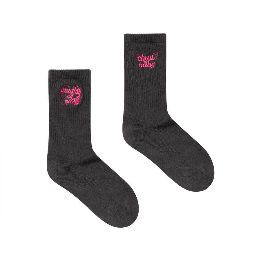 CHUU Bold Chuu Baby Embroidered Ribbed Socks