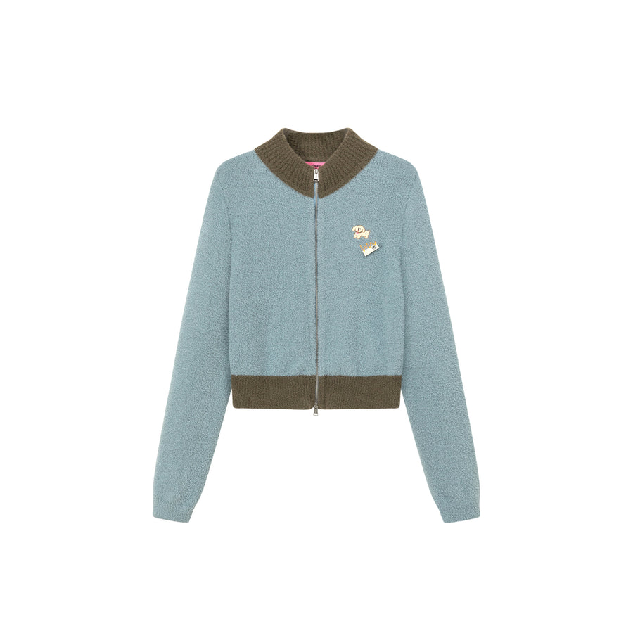 CHUU Color Puppy Logo Zip-Up Cardigan