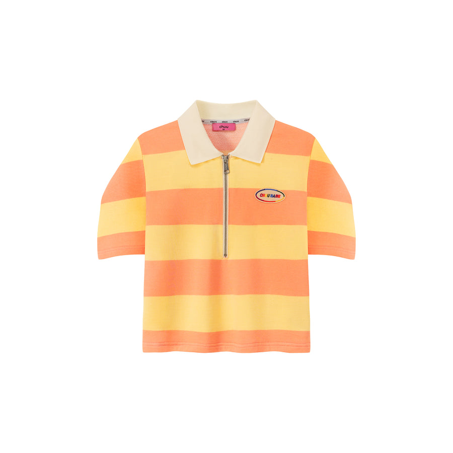 CHUU Half Zip-Up Color Stripe Collar Top