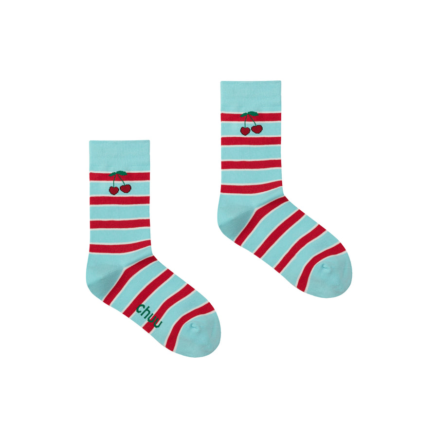 CHUU Cherry On Stripes Ankle Socks