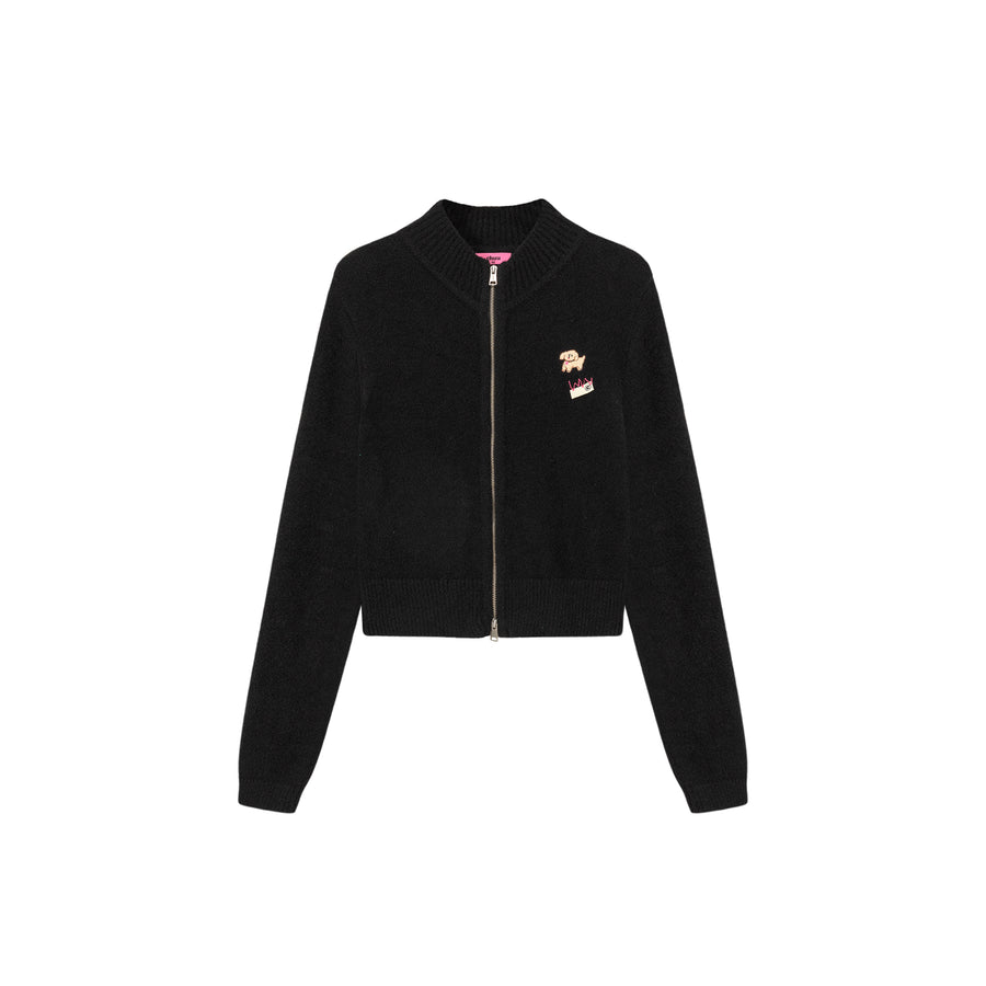 CHUU Color Puppy Logo Zip-Up Cardigan