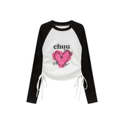 Heart Color Contrast Shirring T-Shirt