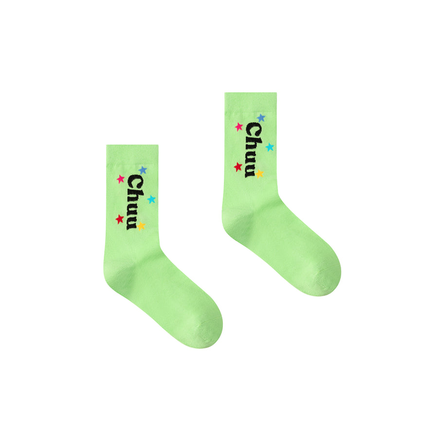 CHUU Chuu Lettering Colorful Star High Socks