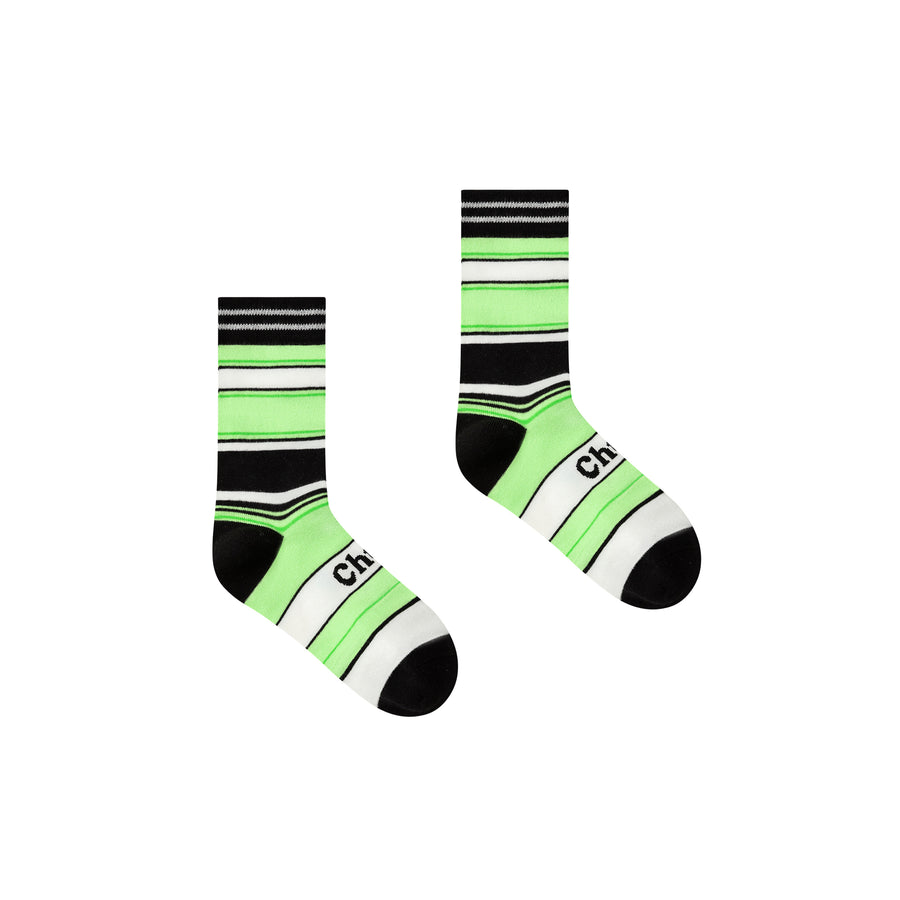 CHUU Chuu Lettering Multi Color Striped High Socks