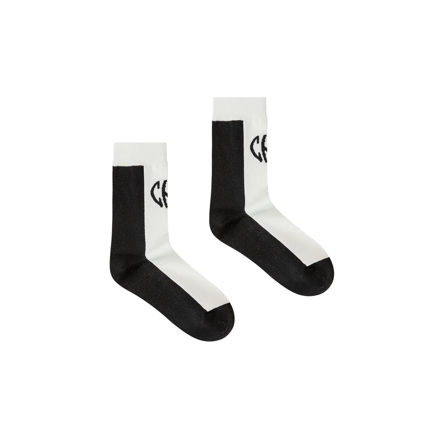 CHUU Logo Two Toned Knit High Socks