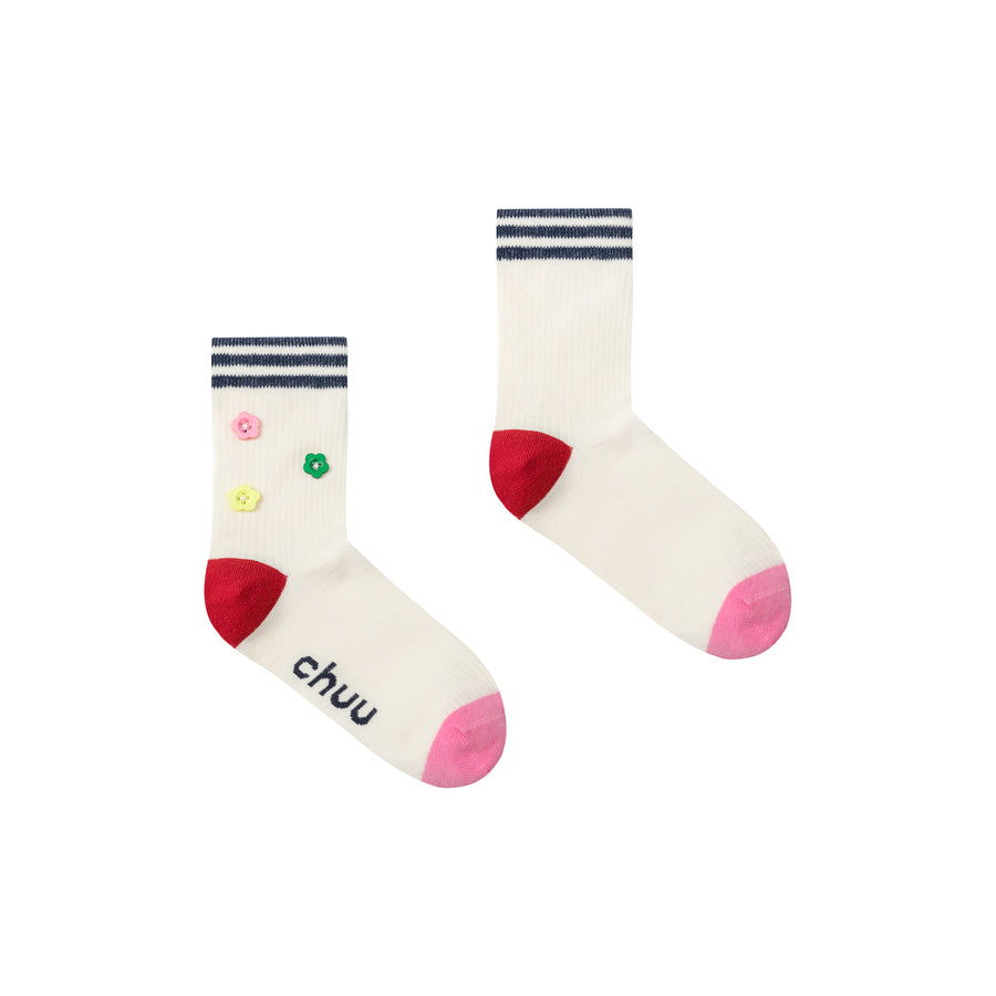 CHUU Floral Button Color Button High Socks