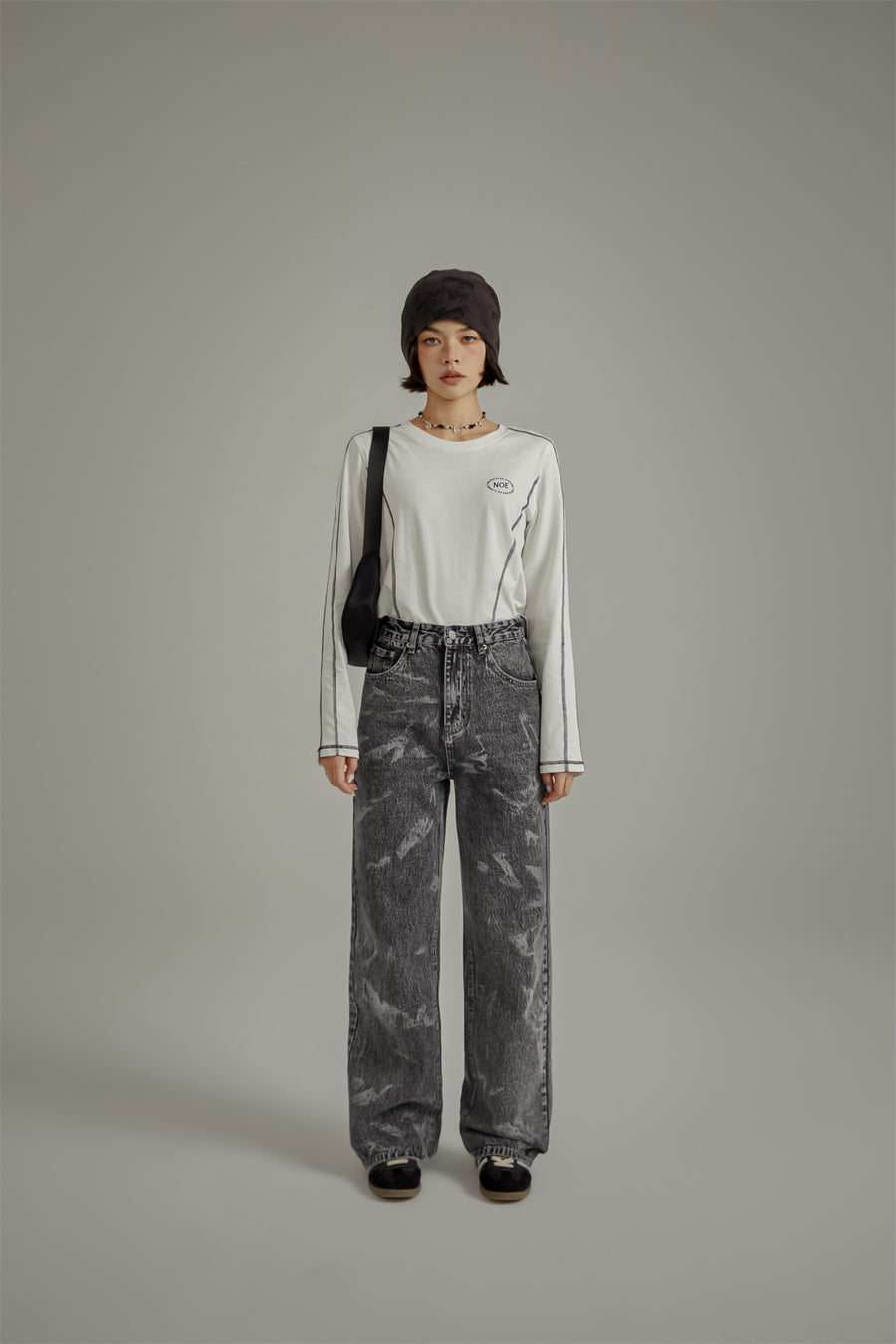 CHUU Brush Strokes Wide Grey Jeans