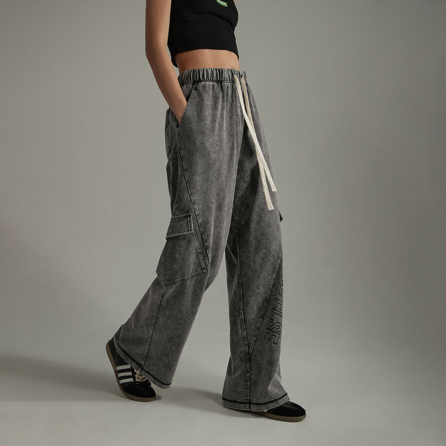 CHUU Elastic Waist Casual Diagonal Pocket Wide Leg Pants