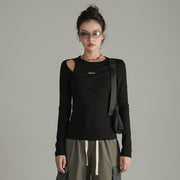 Layered Open Shoulder Simple T-Shirt