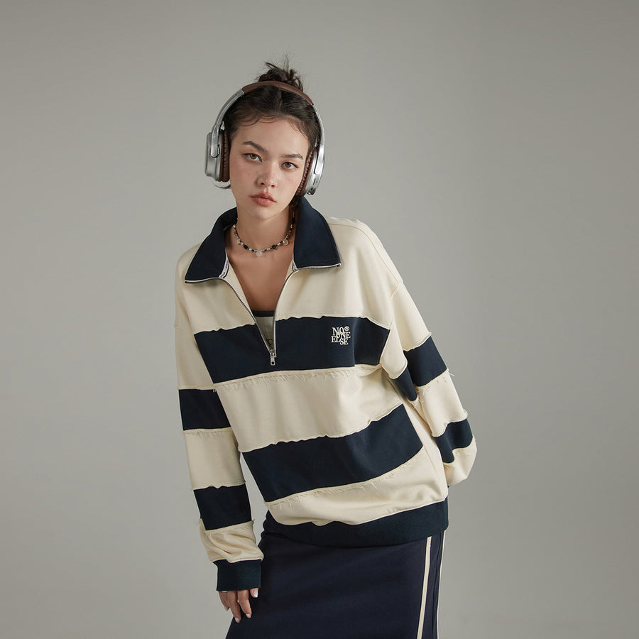 CHUU Half Zip-Up Color Striped Sweatshirt