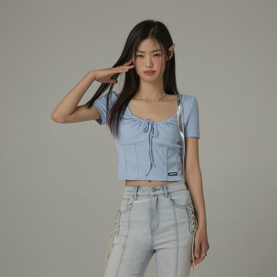 CHUU U-Neck Shirring String Corset Top