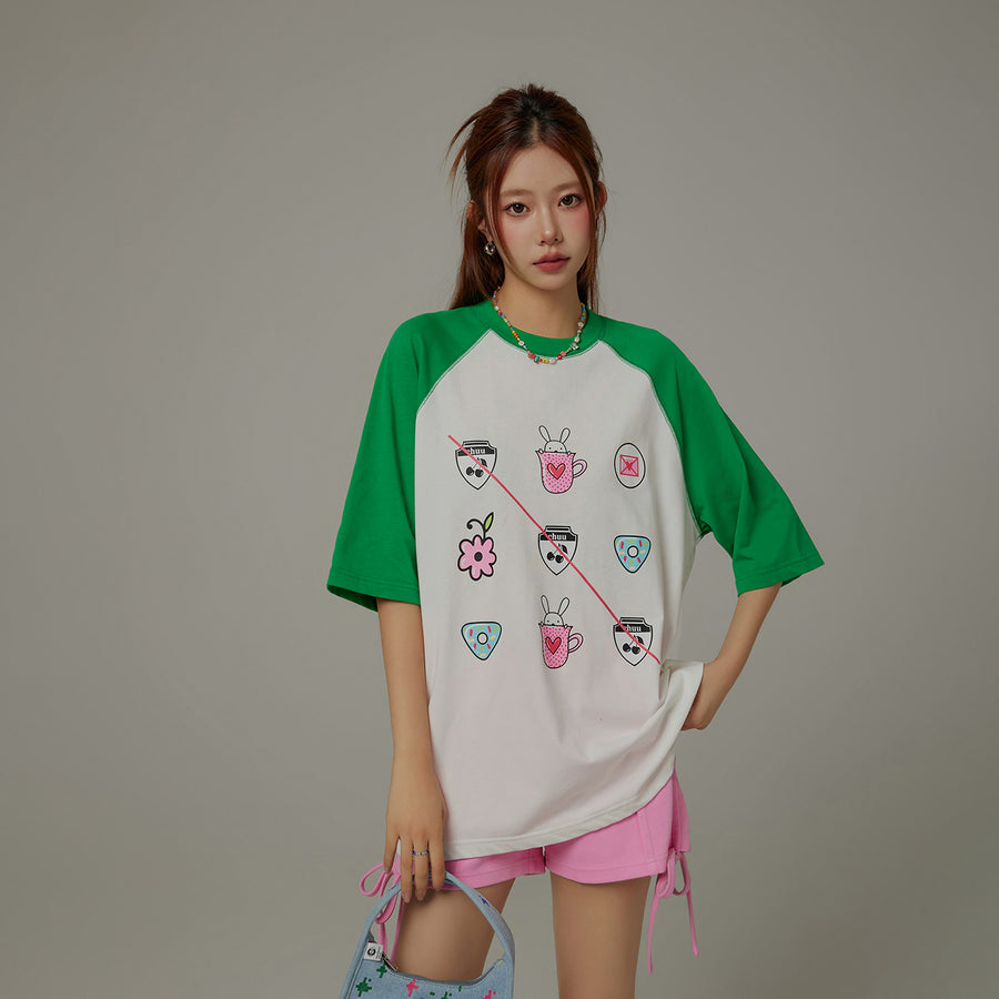 CHUU Chuu Cute Printed Icons Raglan Loose-Fitting T-Shirt