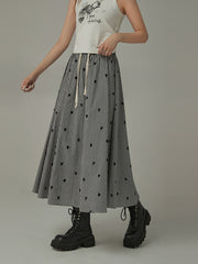 String Heart Check Long Skirt