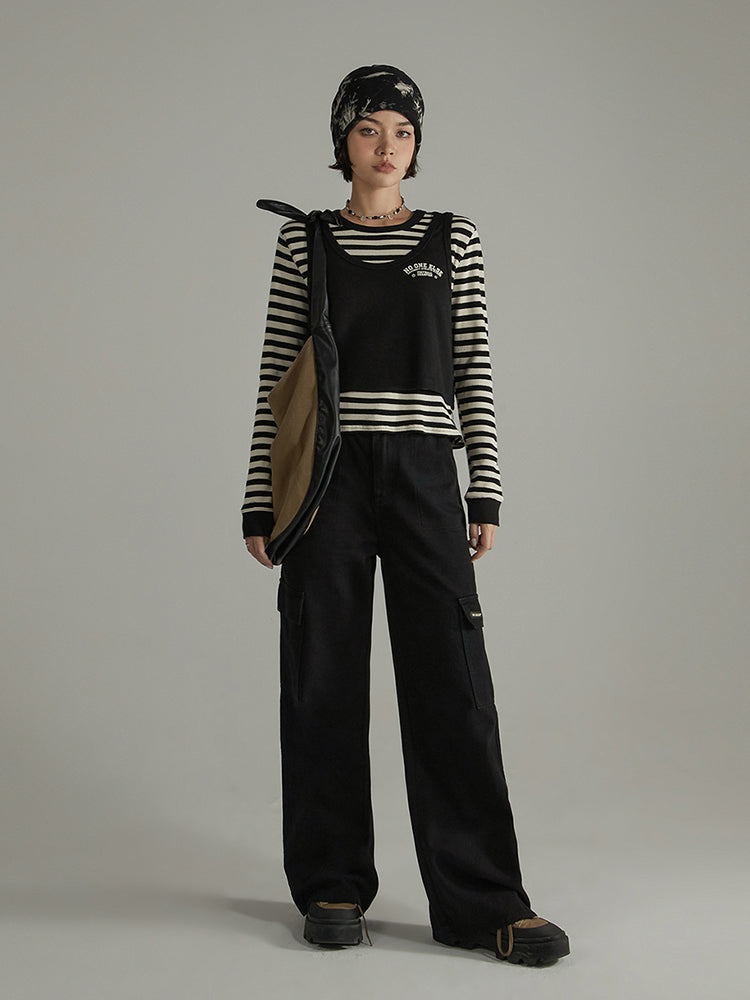 CHUU 2-Layers Striped Long-Sleeves Top