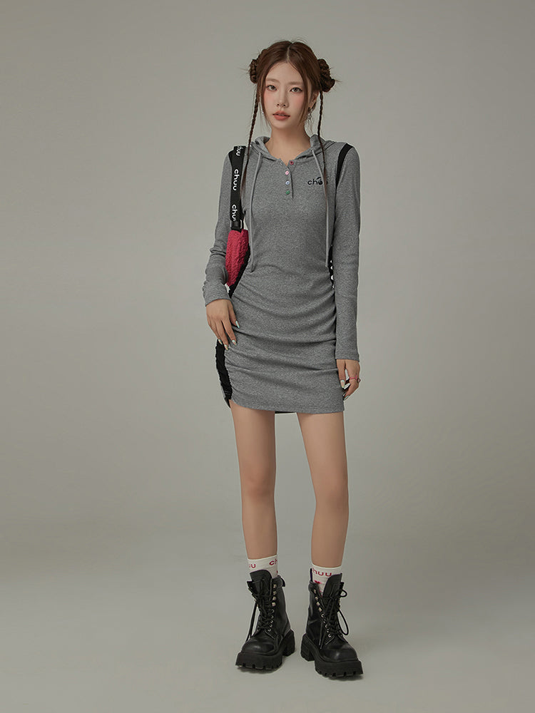 CHUU Cherry Hooded Side Lines Mini Dress